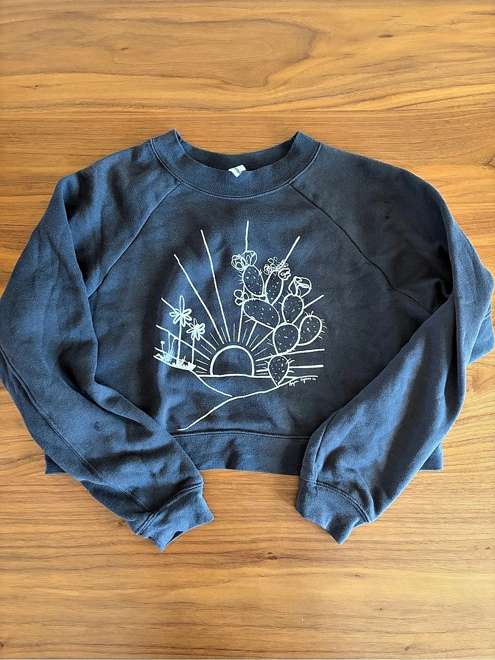 Hand printed cropped sweatshirt in black size small